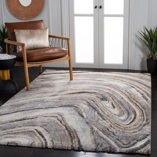 Cyrus Shag 8 ft. x 10 ft. Ivory/Gray Inclined Marble Area Rug