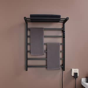 Foldable 9-Towel Holders Screw-In Plug-In and Hardwire Towel Warmer in Matte Black