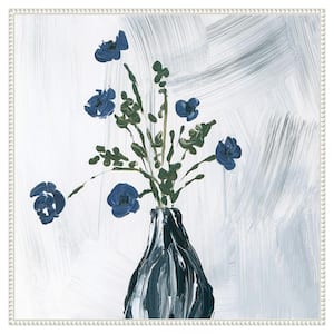 "Dusty Blue Floral Spray" by Lucille Price 1-Piece Floater Frame Giclee Home Canvas Art Print 30 in. x 30 in.