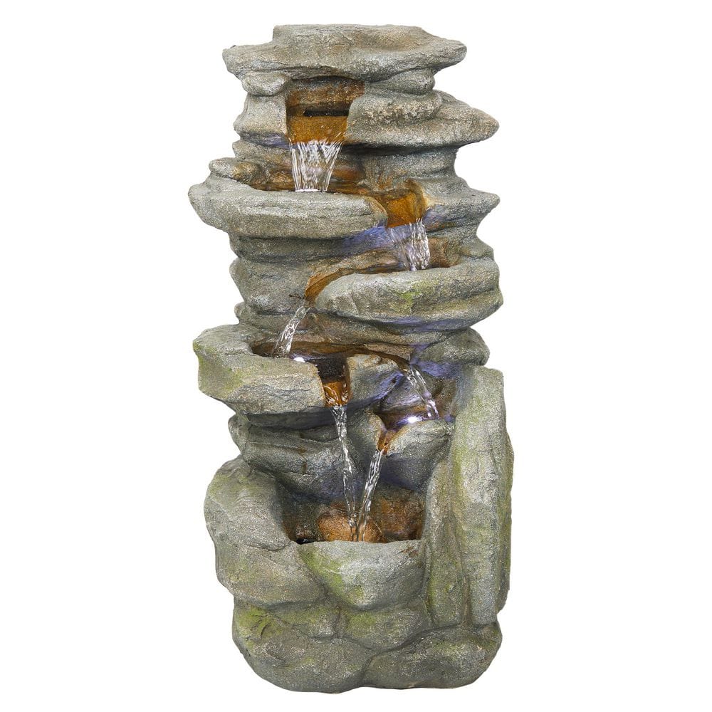 24 in. Tall Outdoor Waterfall Fountain with White LED Lights, Gray price history on PriceWatchPro