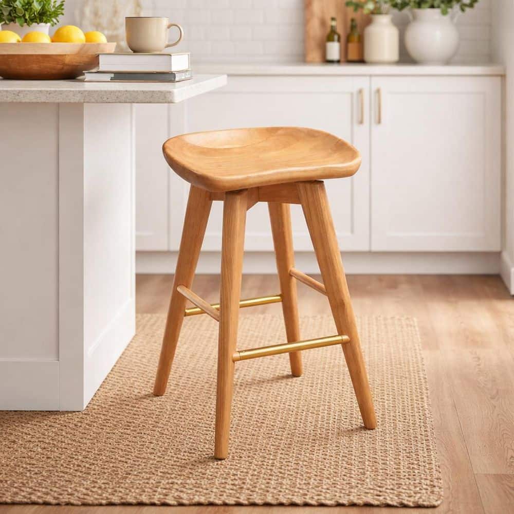 Boraam Bali 24in. Product Height Backless Wood Swivel Stool in