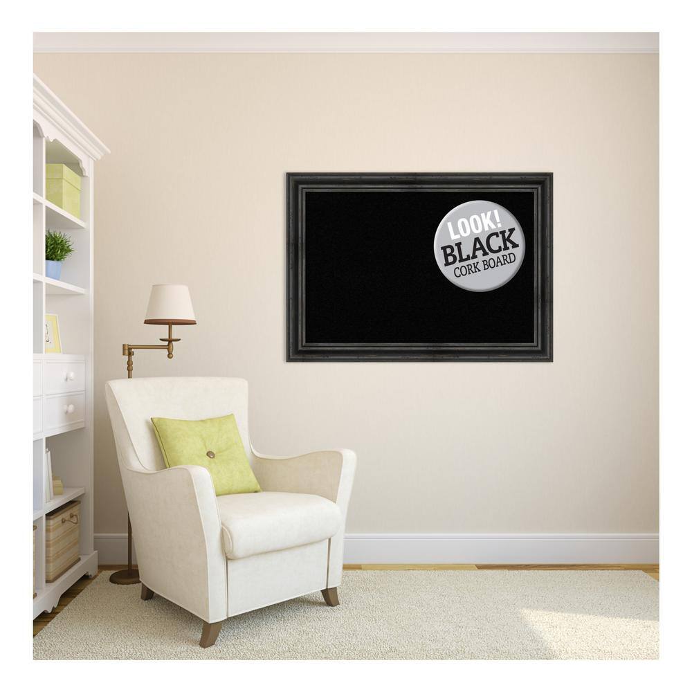 Rustic Pine Black Framed Cork Bulletin Board 41 x 29 Inch