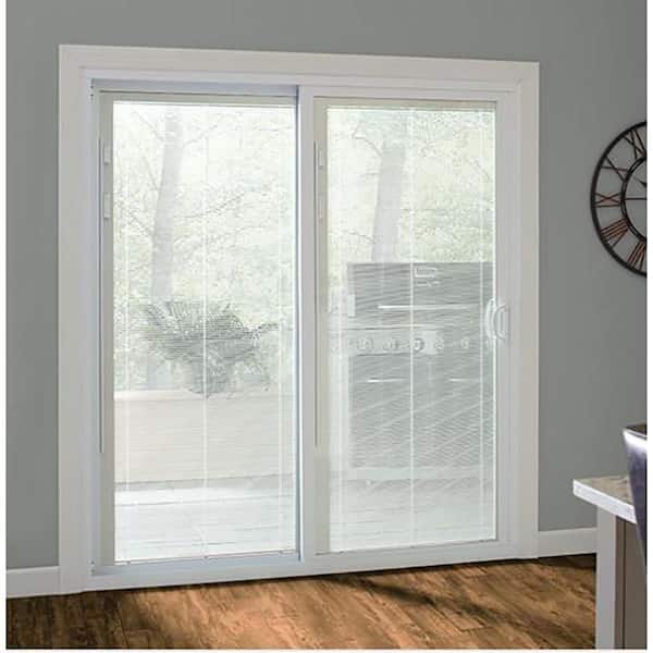 72 in. x 80 in. 50 Series White Vinyl Sliding Patio Door Left-Hand Fixed Panel with Blinds 72 in. x 80 in. 50 Series White Vinyl Sliding Patio Door Left-Hand Fixed Panel with Blinds