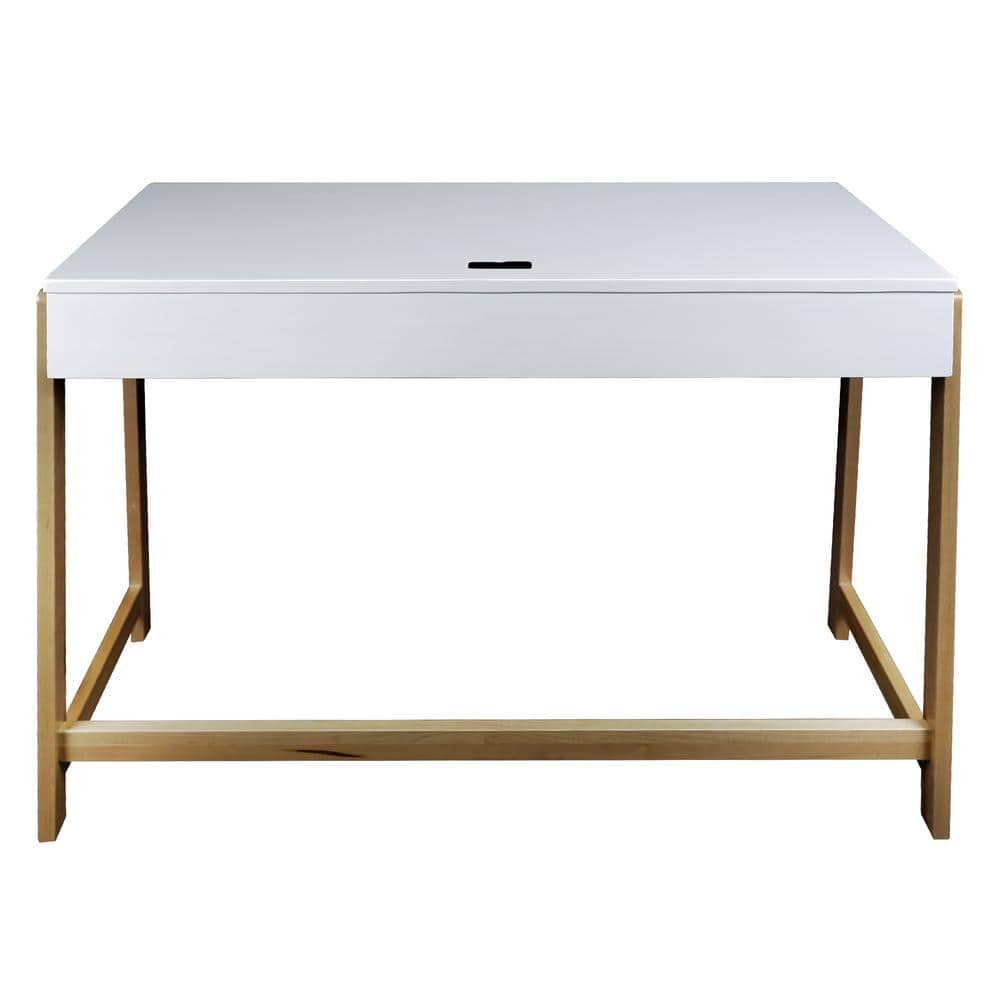 Neorustic White and Maple Desk with USB Ports