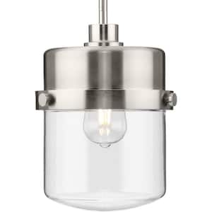 Beckner Collection 1-Light Brushed Nickel Clear Glass Urban Industrial Pendant Light