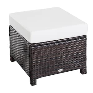 Brown Wicker Outdoor Ottoman with Cream White Cushion