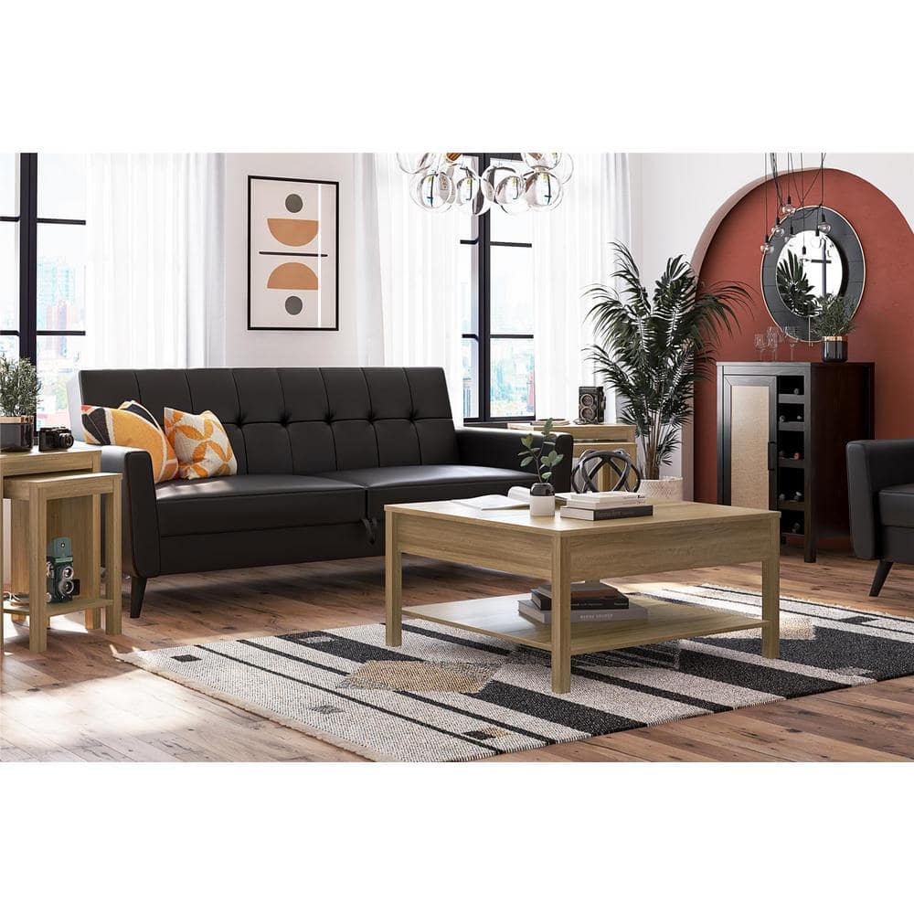 Wimberly Black Oak and Faux Rattan Bar Cabinet