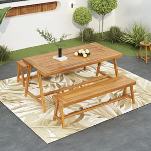 3-Piece Brown Acacia Wood Outdoor Dining Set