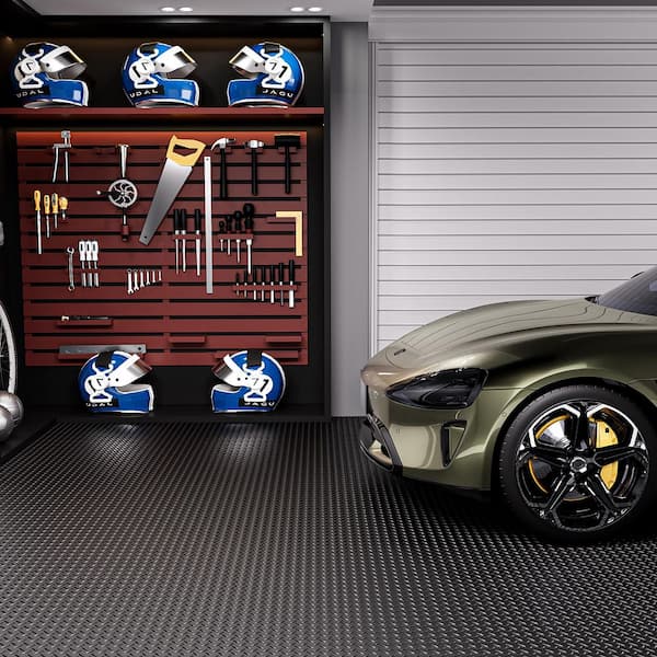 Diamond Plate 7.9 ft. x 18 ft. Black PVC Garage Flooring Rolls