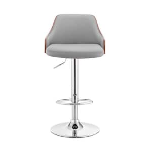 Gray Faux Leather Adjustable Modern Bar Stool