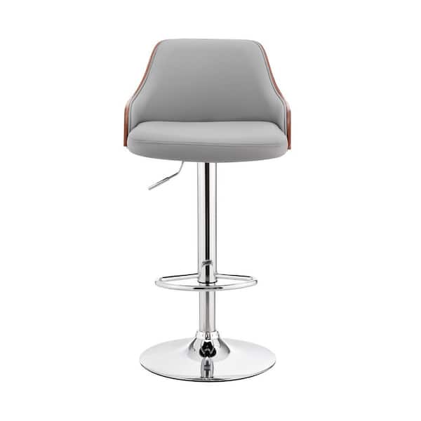 HomeRoots Gray Faux Leather Adjustable Modern Bar Stool