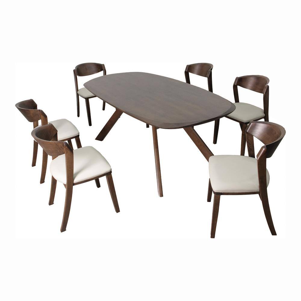Yourzin 7-Piece Oval Rich Walnut Wood Top Dining Table Set (Seats 6)