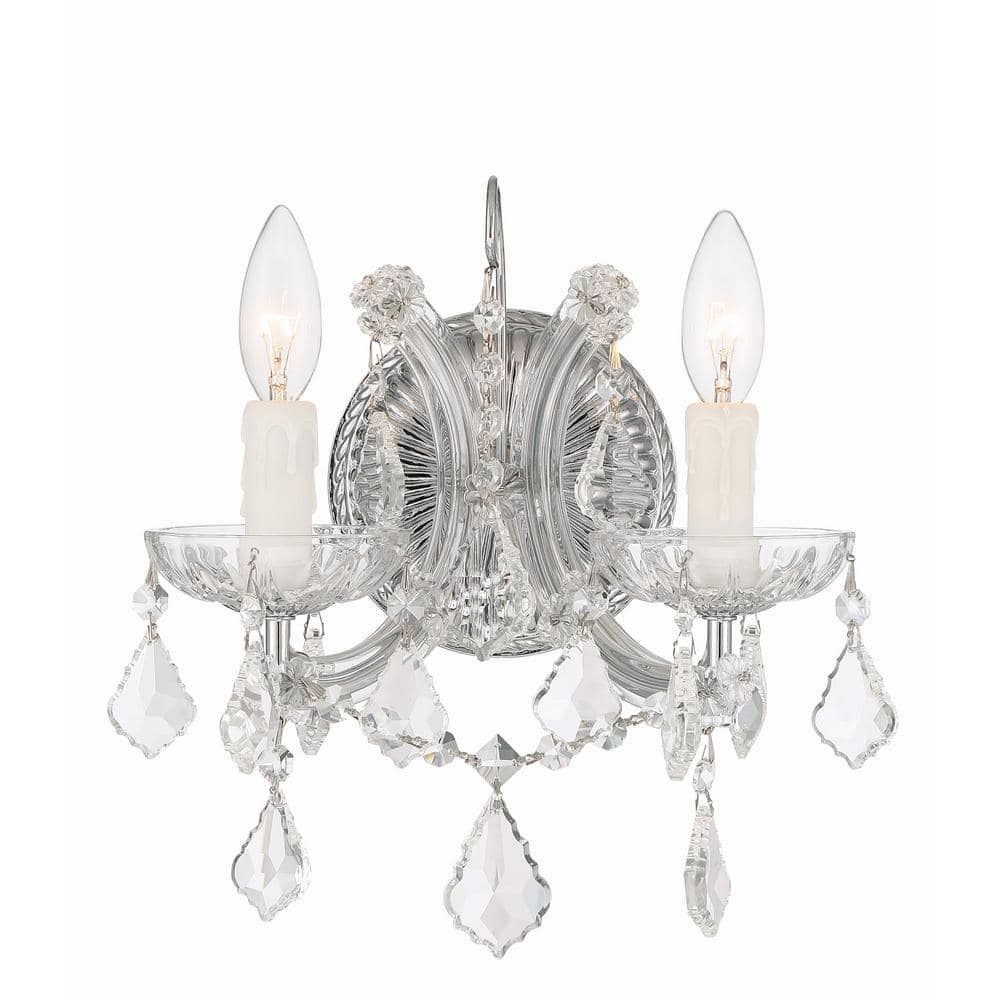 Elegant 2-Light Polished Chrome Sconce with Italian Crystals