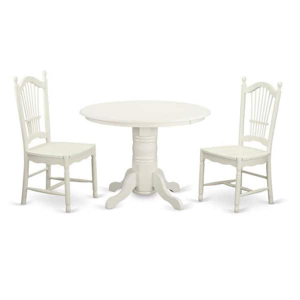 East West Furniture 3-Piece Buttermilk and Cherry Solid Wood Top - Dining Room Set - Seats 4