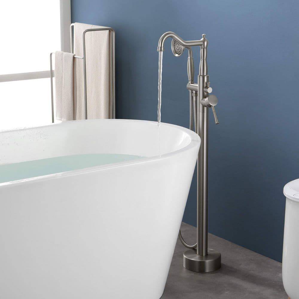 Brushed Nickel Freestanding Tub Faucet with Hand Shower