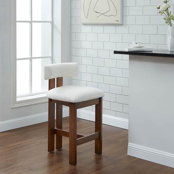 Macey 26 in. H Ivory/Walnut Bar Stool Wood with Boucle Seat