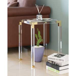 Clear Square Acrylic Gold Metal Modern Tempered Glass End Side Table