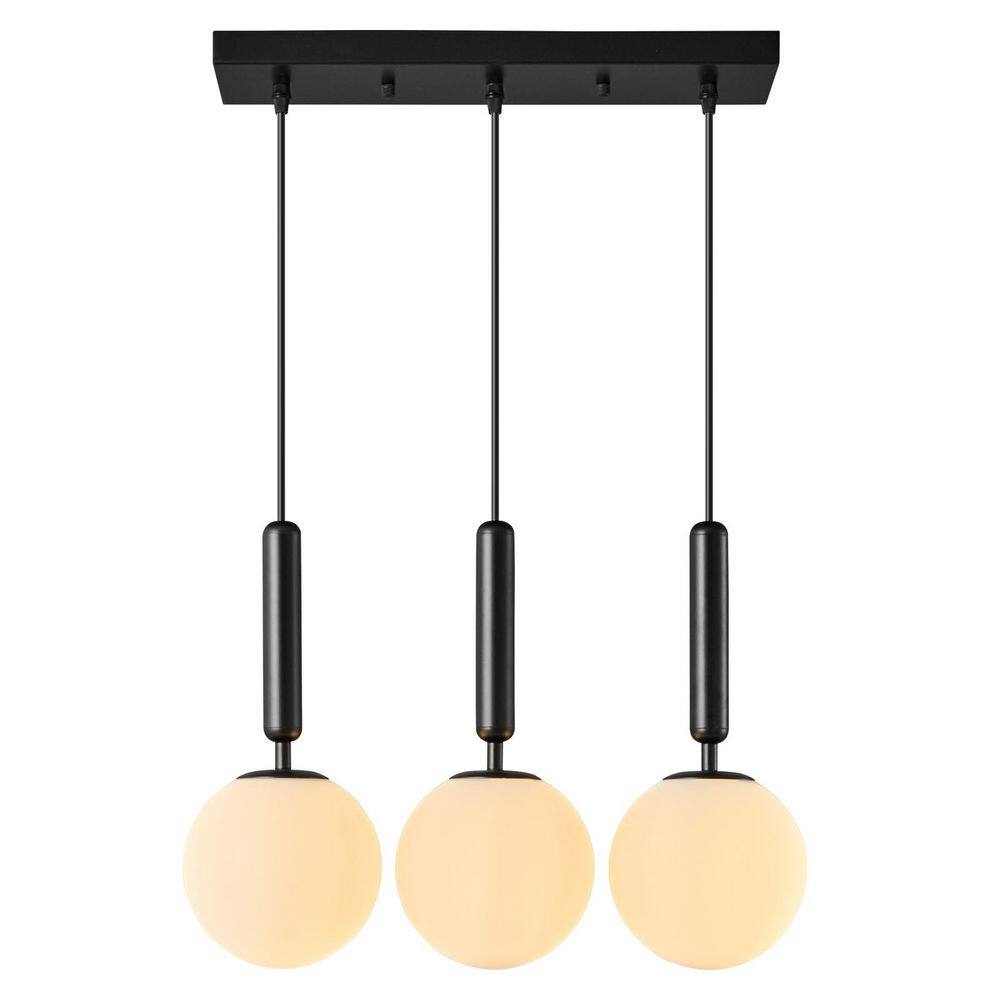 Home Lighting 40W 3-Light Mid Century Black Retro Straight Pendant Light with Globe Milky White Glass for Bedroom price history on PriceWatchPro