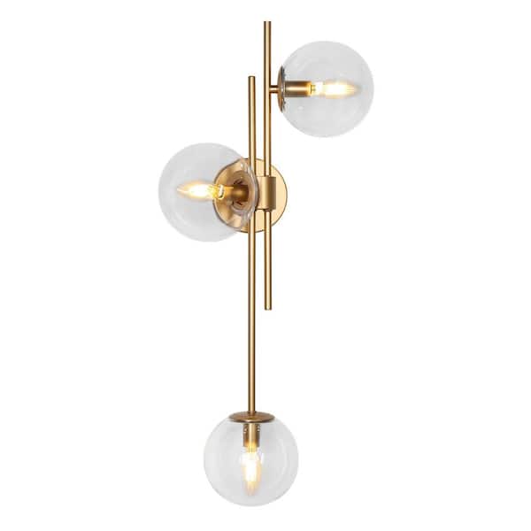 30 in. 3-Light Painted Gold Modern Bathroom Vanity Light Decorative Linear Foyer Wall Sconce with Clear Glass Globes