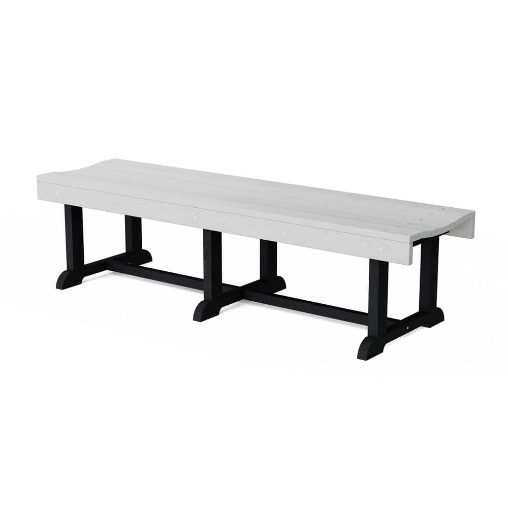 Heritage 68 in. Light Gray and Black HDPE Plastic Outdoor Patio Backless Bench
