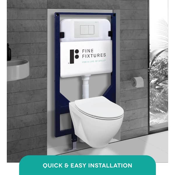 Vogue Wall-Hung 2-Piece 1.6 GPF Dual Flush Round Toilet in White with Concealed Tank and Dual Flush Plate Seat Included