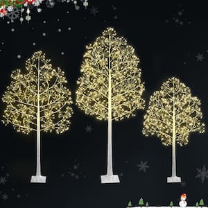 3-Piece 6/5/4 ft. White Indoor/Outdoor Pre-Lit Artificial Christmas Tree with 1120/800/640 LED Lights(Set with 3 Size)