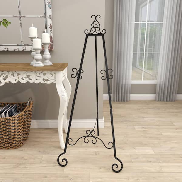 Litton Lane Black Metal Extra Large Free Standing Adjustable Display Stand Easel with Chain Support and Wood Accents