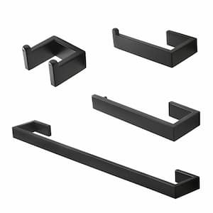 4-Piece Bath Hardware Set with Toilet Paper Holder, Towel Hook and 23.6 in. Towel Bar in Matte Black