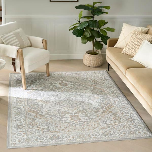 Dekor Light Grey 4 ft. x 6 ft. Center medallion Traditional Area Rug