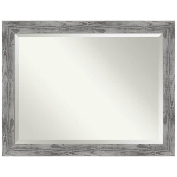 Amanti Art Bridge Grey 46 in. W x 36 in. H Wood Framed Beveled Bathroom Vanity Mirror in Gray