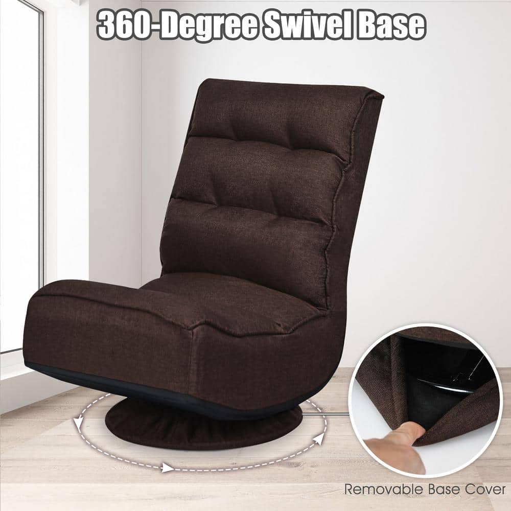 Dark Brown Plush Fabric 360° Swivel Floor Chair