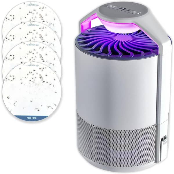 White Indoor Insect Trap, Catcher Killer for Mosquitos, Gnats, Moths, Fruit Flies with Suction, Bug Light & Sticky Glue
