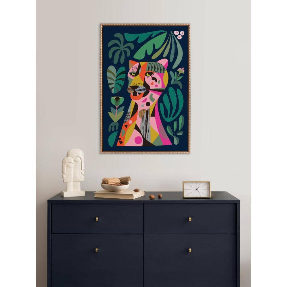 Colorful Leopard Print on Canvas with Gold Beaded Frame