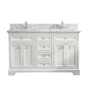 South Bay 55 in. Double Bath Vanity in White with Marble Vanity Top in Carrara White with White Basin