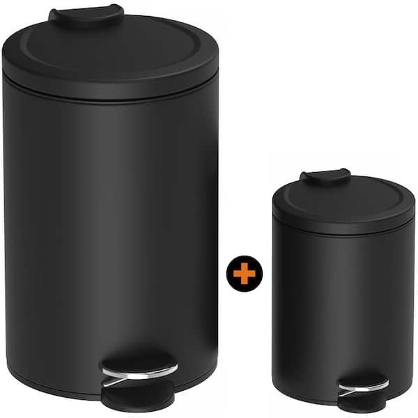 Innovaze 3.2 Gal. and 0.8 Gal. Stylish Black Step-On Wastebaskets with Lids