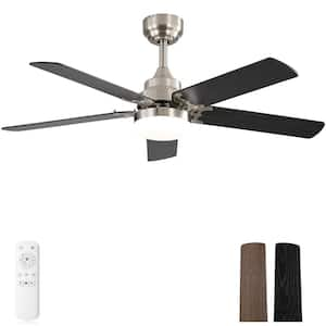 42 in. Indoor Nickel Downrod Mount Ceiling Fan with Lights, Remote Control, 5-Reversible Blades for Bedroom