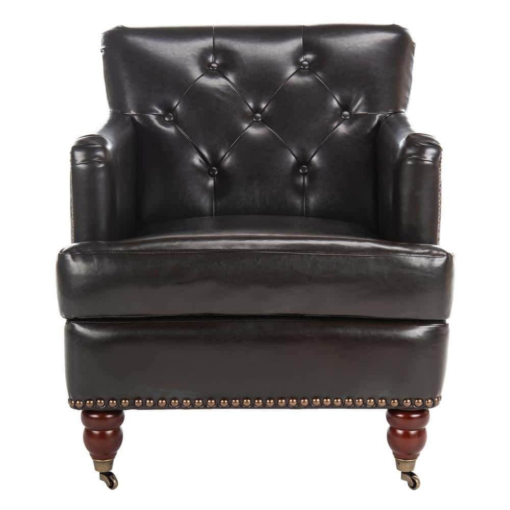 Colin Brown Leather Tufted Accent Chair with Birch Legs