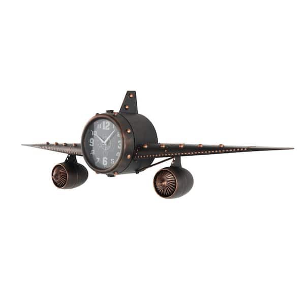 Litton Lane Dark Brown Metal Airplane Wall Clock with Copper Accents