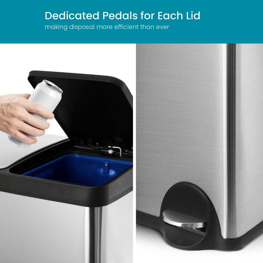 Stainless Steel Dual Compartment Kitchen Trash and Recycling Bin