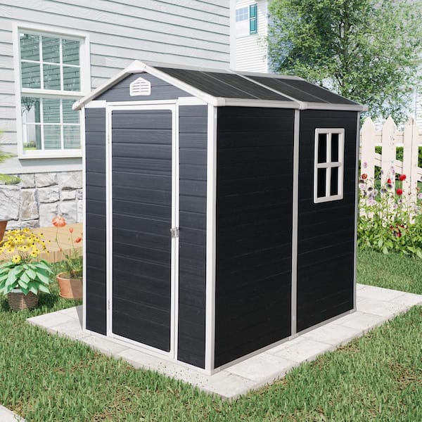 Outdoor 4 ft. W x 6 ft. D Resin Storage Shed with Floor, Window and Lockable Door Black (24 sq. ft.)