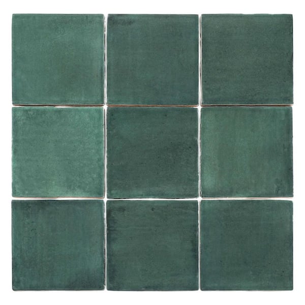 Jenae Emera Green 4 in. x 4 in. Zellige Glossy Ceramic Wall Tile Sample