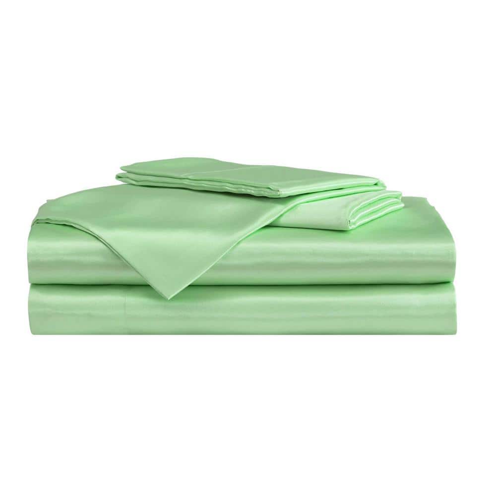 BETSEY JOHNSON Solid 4-Piece Green Satin Queen Sheet Set