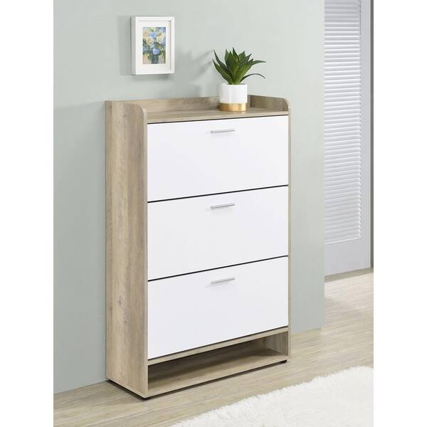 Coaster Denia 3-Tier Antique Pine and White Shoe Storage Cabinet