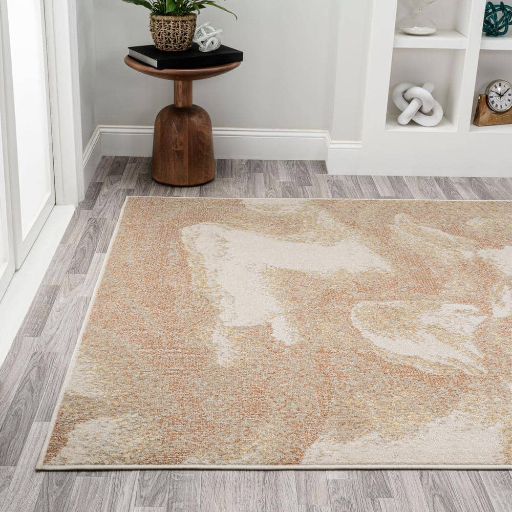 Petalo Abstract Orange Beige Cream Modern Area Rug 3 x 5