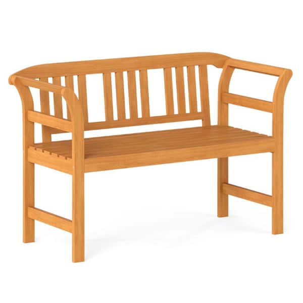 47 in. Outdoor Wood Loveseat Bench w/Curved Armrests for Backyard Front Porch Deck