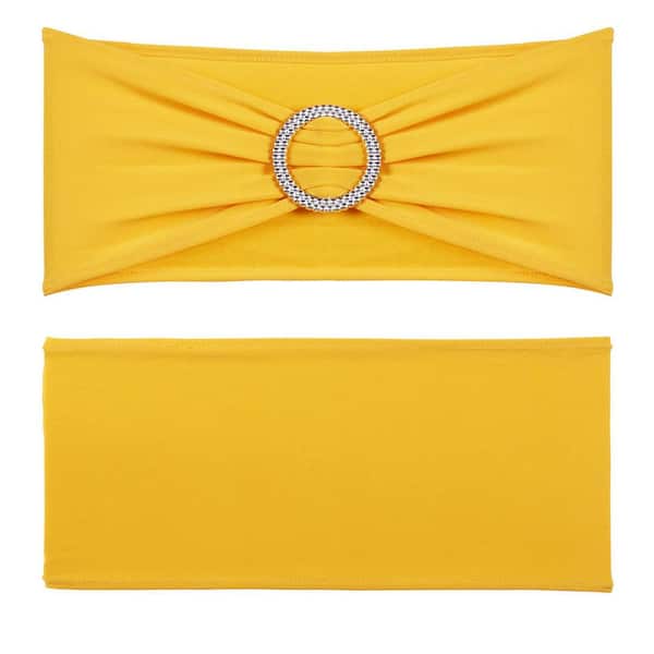 13.4 in. L Gold Stretch Spandex Chair Covers, Chair Slipcover and Stretch Chair Sash with Elastic Chair Bands