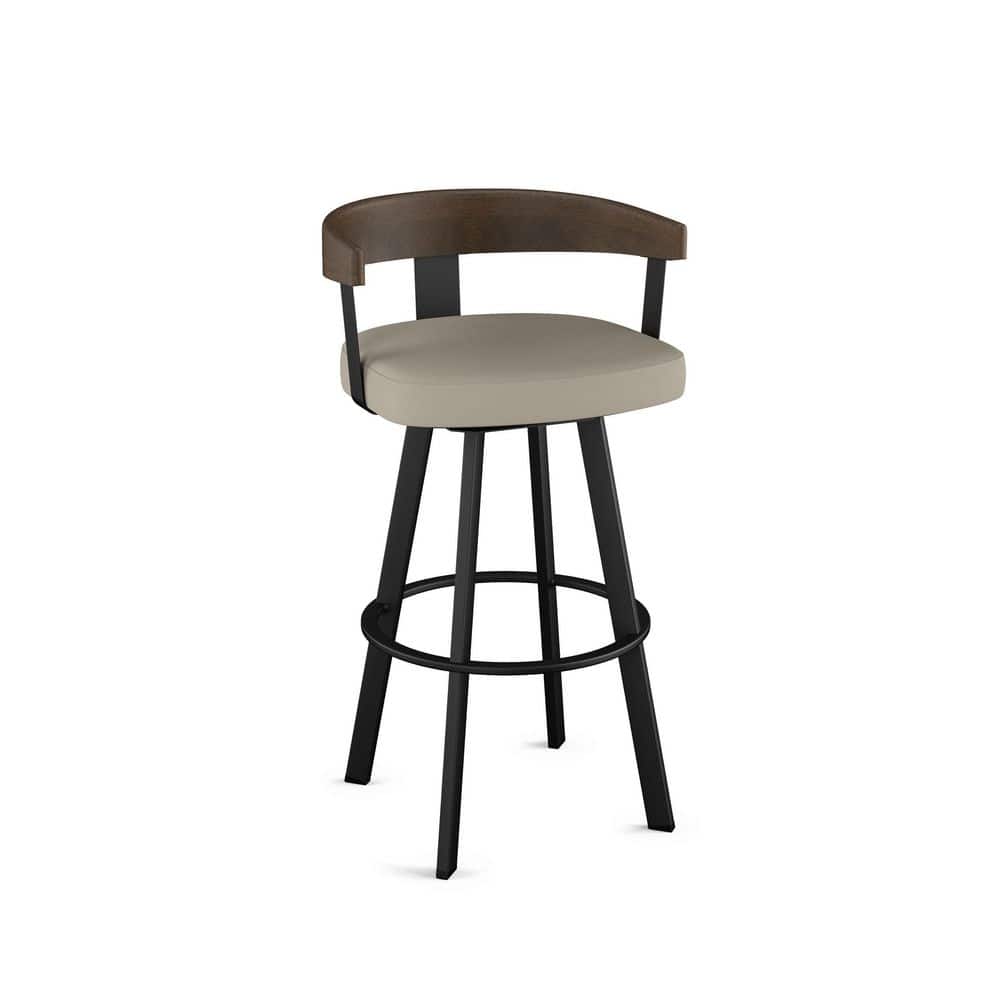 Lars 26" Gray Faux Leather Swivel Counter Stool with Wood Backrest