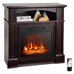 32 in. 1400-Watt Freestanding Electric Fireplace Mantel TV Stand Space Heater with Shelf in Natural