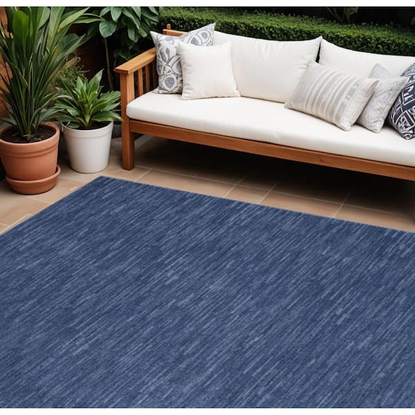 Navy Blue 8 ft. x  11 ft. Woven Abstract Polyester Rectangle Indoor/Outdoor Area Rug