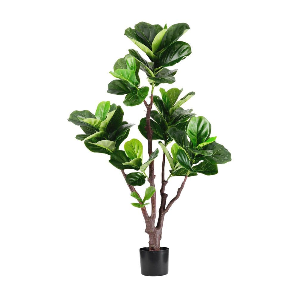 Edvivi 4 ft. Artificial Fiddle Leaf Fig Tree in Black Plastic Pot